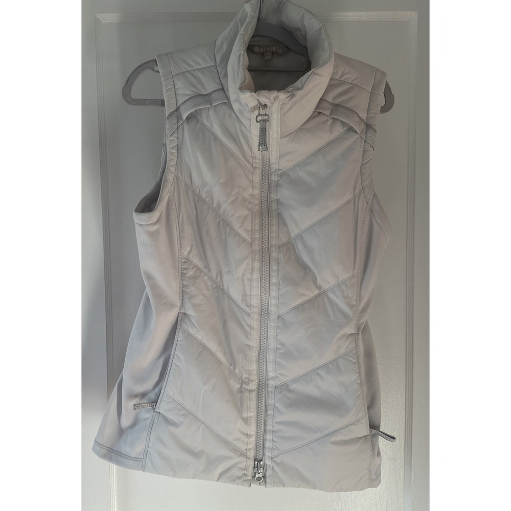 Women's Athlete Zip-up Puffer Vest Size M Light Gray With Pockets